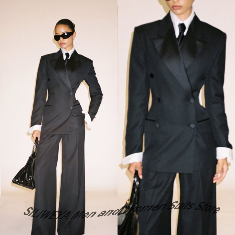 Women Formal Wear Black - 전문직 여성용 블랙 더블 브레스티드 슬림핏