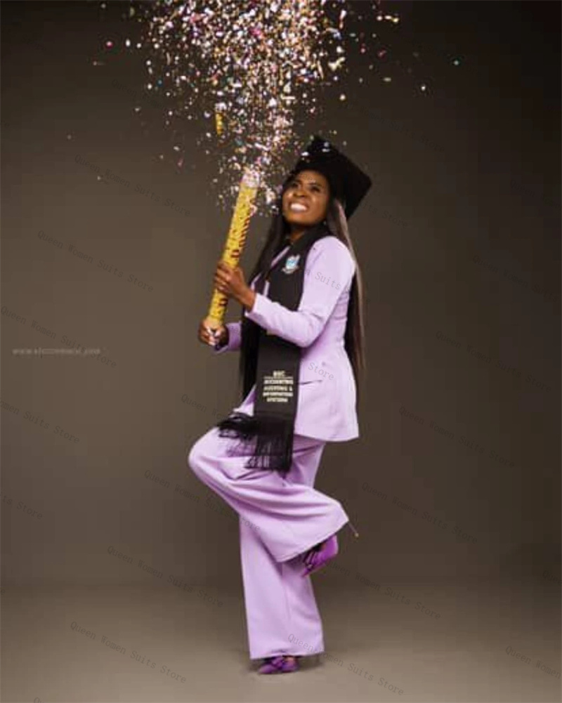 Women Formal Wear For Graduation - 퍼플 여성 정장 세트 2피스 코튼