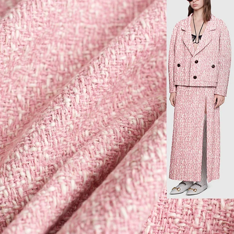 Tailored Coat Wool - Redraspberry 145cm 핑크 화이트 울 트위드