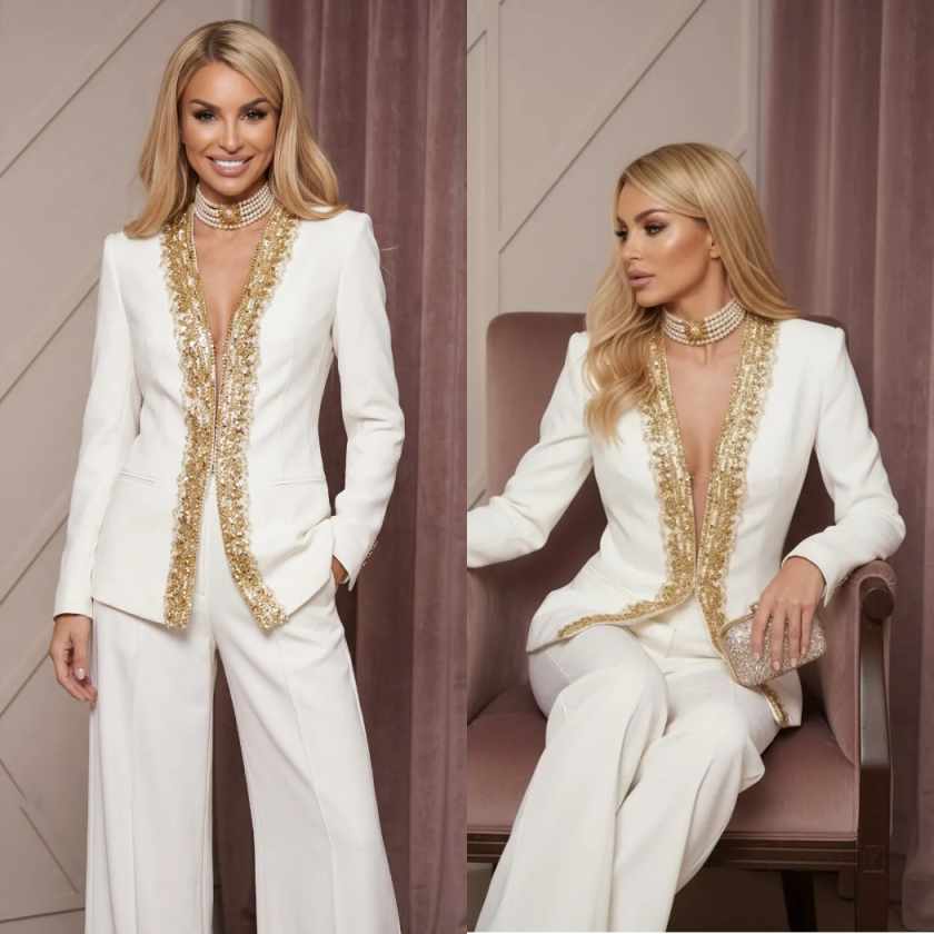 Women Formal Wear For Graduation - 2피스 여성 바지 정장 패션쇼 골드
