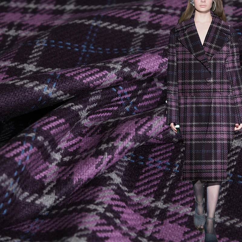 Tailored Coat Wool - Redraspberry 보라색 격자 무늬 트위드 울