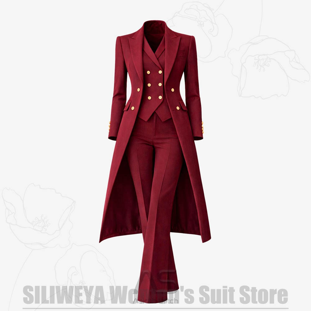 Women Formal Wear Outfits - 여성 정장 3피스 더블 브레스티드 롱