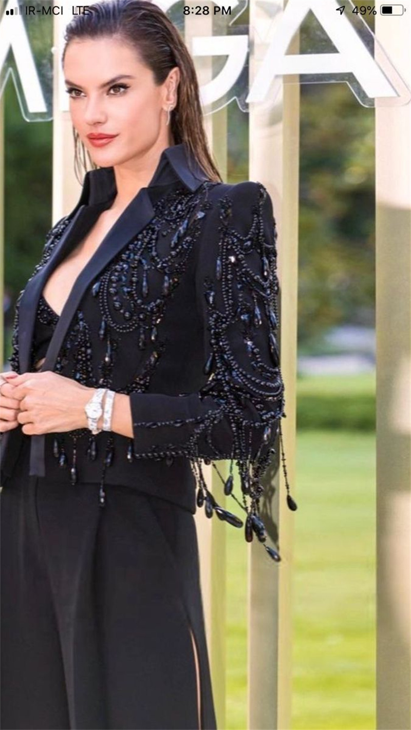 블랙 크리스탈 여성 정장 세트 2피스 숏 블레이저+바지 - Women Formal Wear Black 리뷰 및 가격