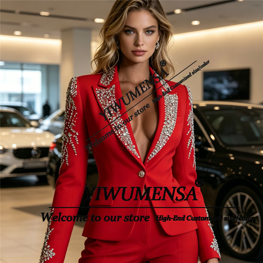 럭셔리 여성 정장 2피스 세트 크리스탈 비딩 프롬 블레 - Women Formal Wear Outfits 리뷰 및 가격