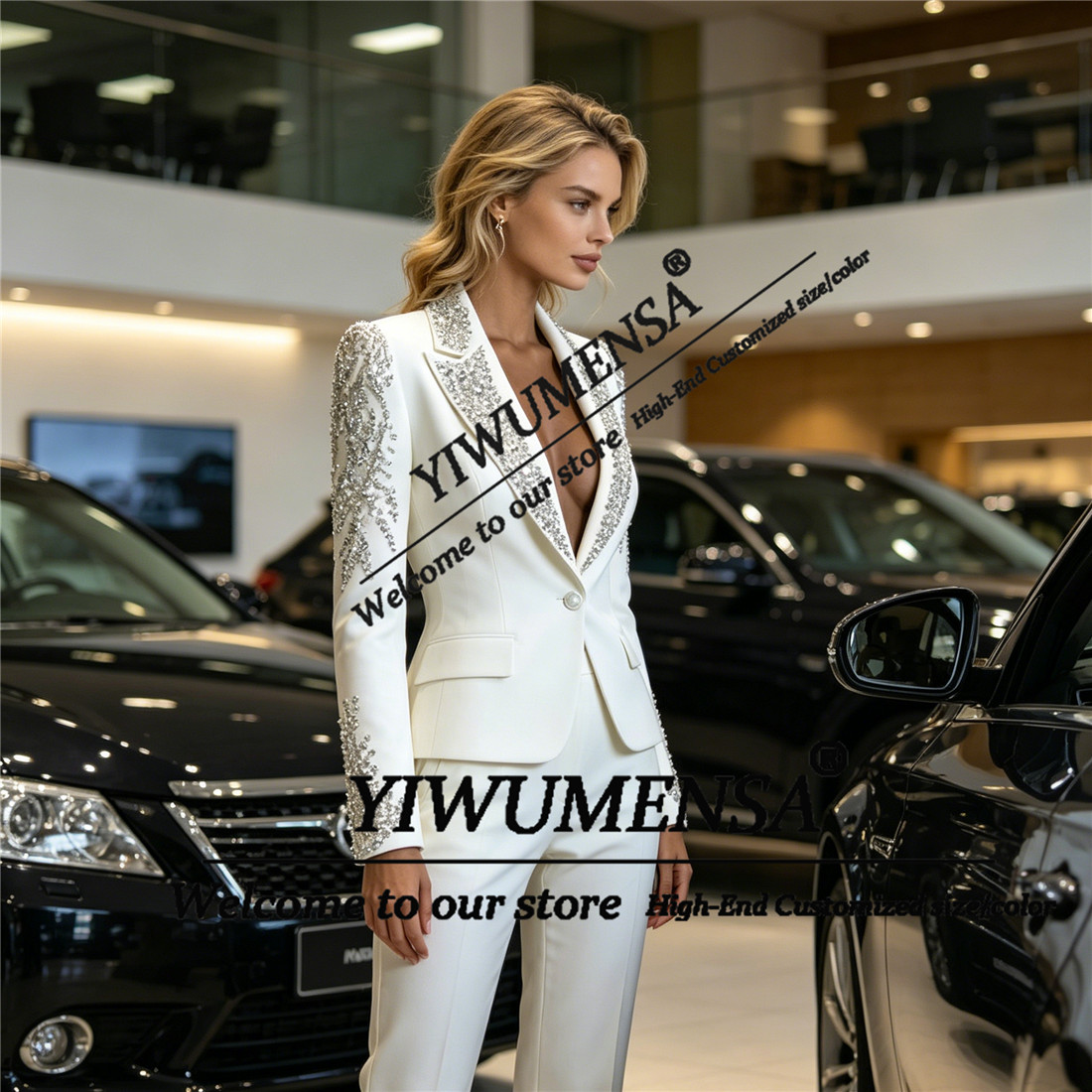 럭셔리 여성 정장 2피스 세트 크리스탈 비딩 프롬 블레 - Women Formal Wear Outfits 리뷰 및 가격