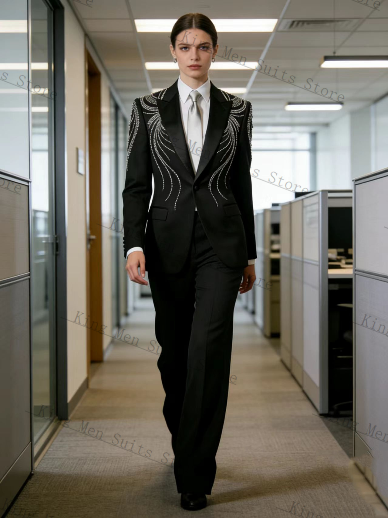 흑인 여성 정장 세트 2피스 블레이저+바지 크리스탈 장 - Women Formal Wear Black 리뷰 및 가격