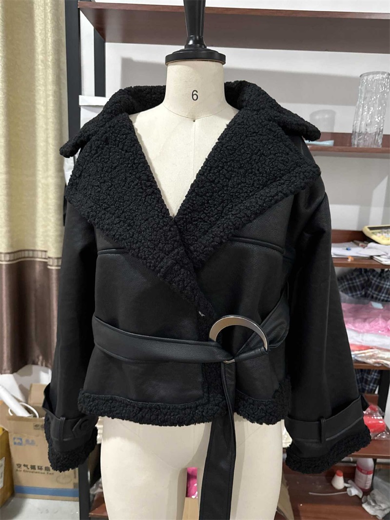 PU 가죽 퍼 블랙 여성 재킷 숏 미니 또는 롱 코트  - Women Formal Wear Belt 리뷰 및 가격