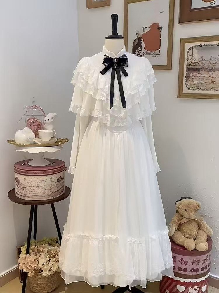 일본식 반소매 리본 레이스 드레스 화이트 슬림 맥시 스 - Women Formal Wear Winter 리뷰 및 가격