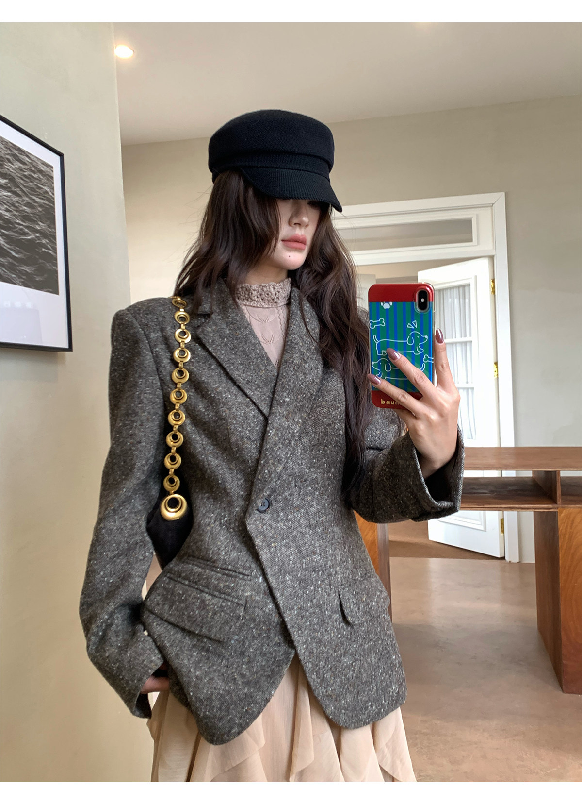【MAR】여성 빈티지 지적인 그레이 블레이저 비대칭 라 - Tailored Coat Wool 리뷰 및 가격