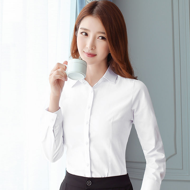 한국 슬림 블랙 화이트 블라우스 여성 긴팔 워크 셔츠  - Women Formal Wear Black 리뷰 및 가격