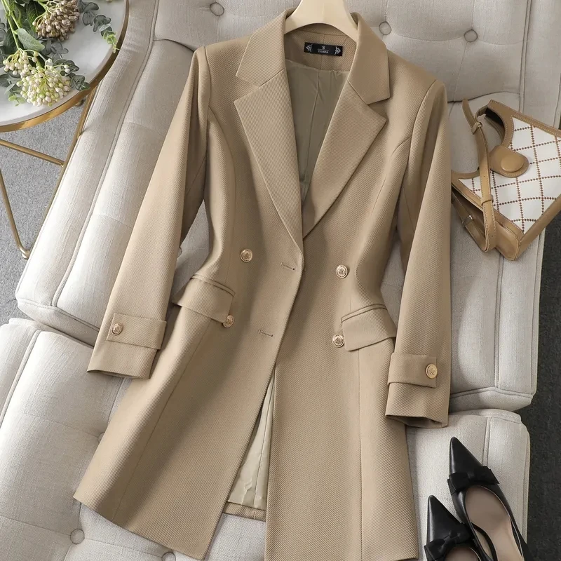 여성용 롱 블레이저 카키, 커피 블랙, 오피스 레이디  - Women Formal Wear Black 리뷰 및 가격