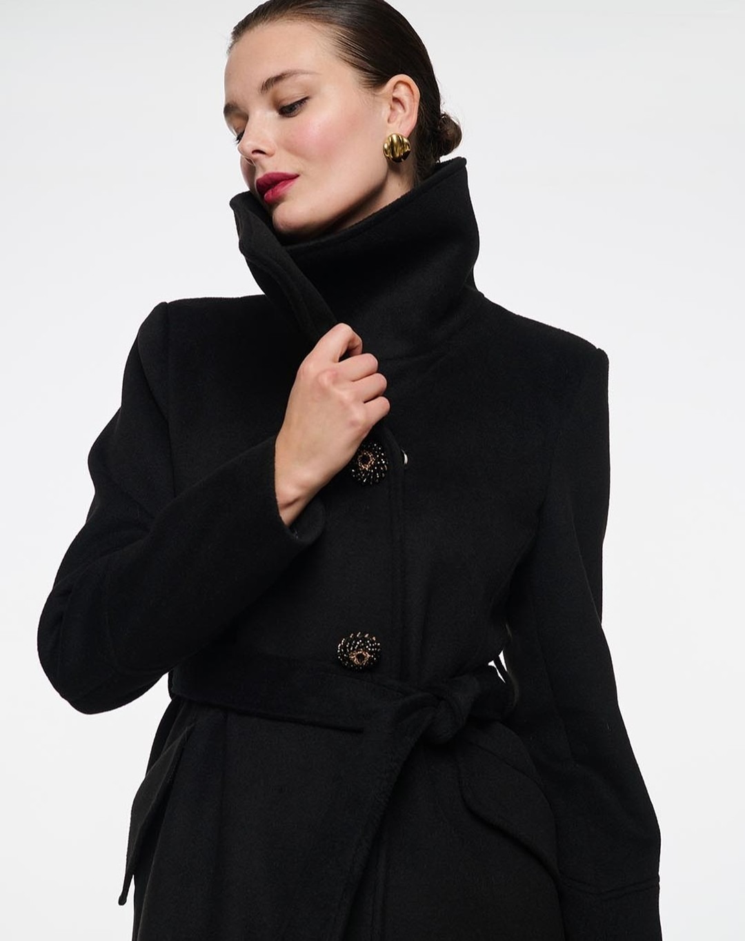 빈티지 블랙 스탠드 칼라 여성 울 코트 플러스 사이즈  - Women Formal Wear Belt 리뷰 및 가격