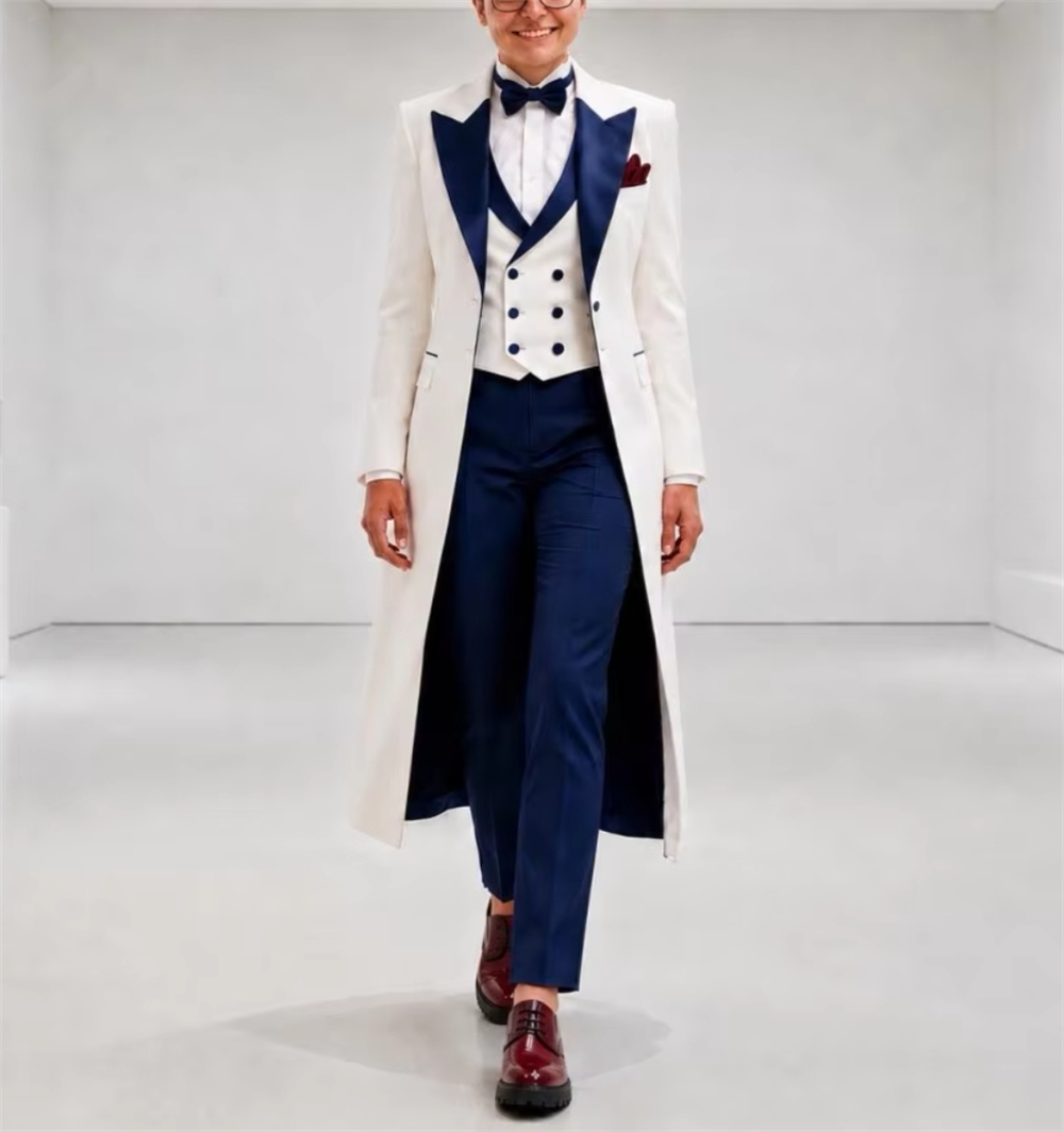네이비 블루 화이트 여성 재킷 수트 우아한 맞춤형 오피 - Women Formal Wear Outfits 리뷰 및 가격