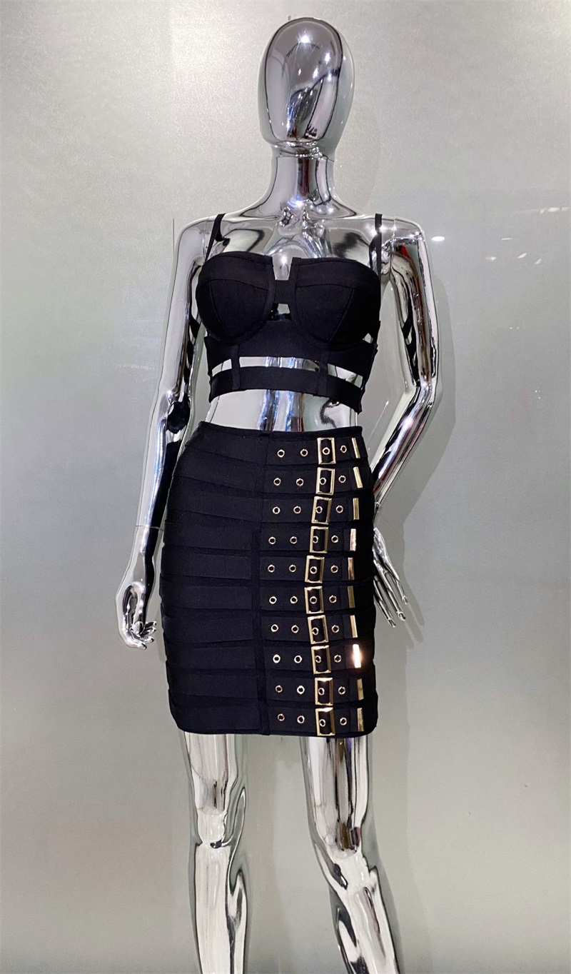 블랙 화이트 밴디지 여성 프로미 드레스 2피스 탑 브라 - Women Formal Wear Belt 리뷰 및 가격
